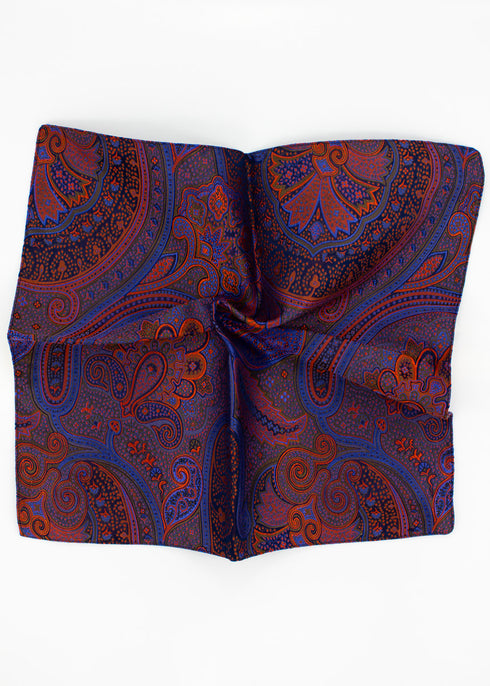 Paisley Silk Jacquard Pocket Square - Orange