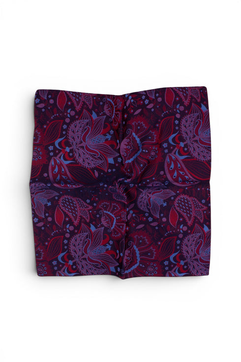 Flora Silk Jacquard Pocket Square - Red