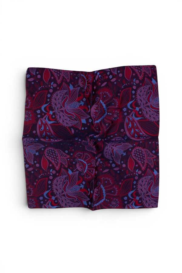 Flora Silk Jacquard Pocket Square - Red