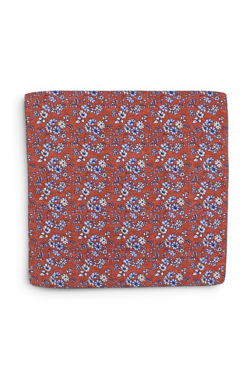 Floral Silk Pocket Square - Orange