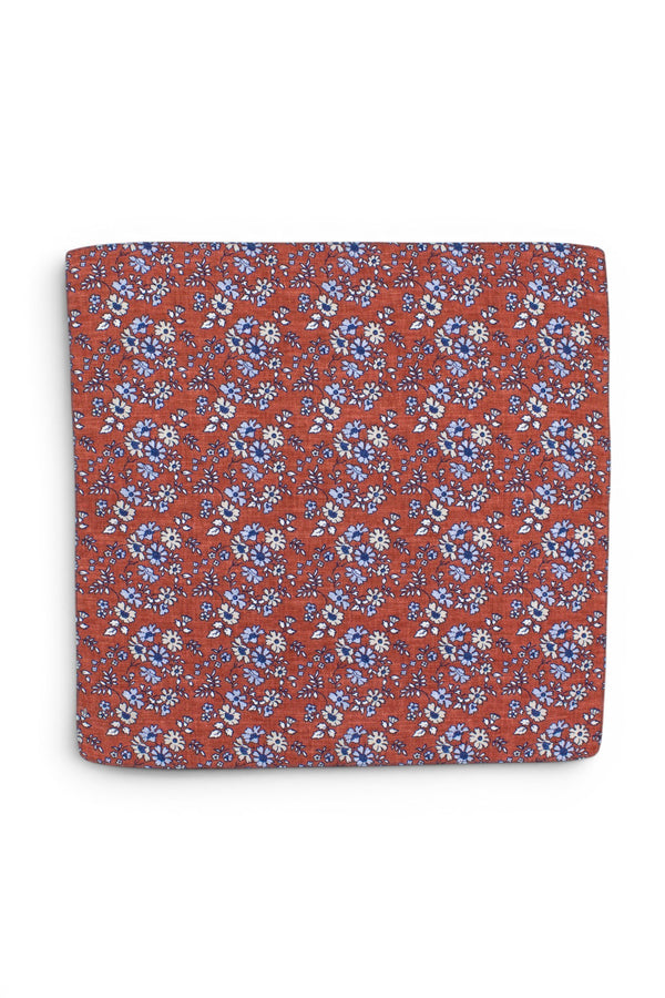 Floral Silk Pocket Square - Orange