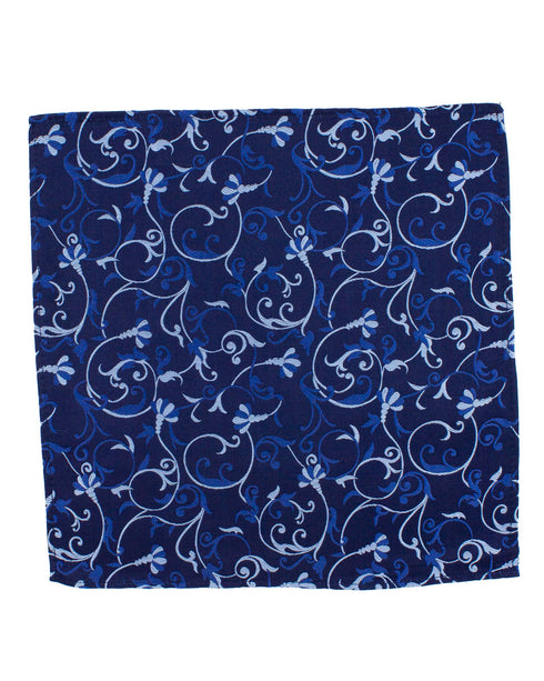 Navy Patterned Silk Pocket Square
