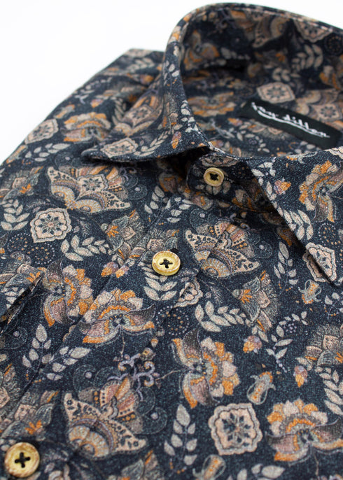 Abstract Flora Cotton-Linen Shirt - Slate