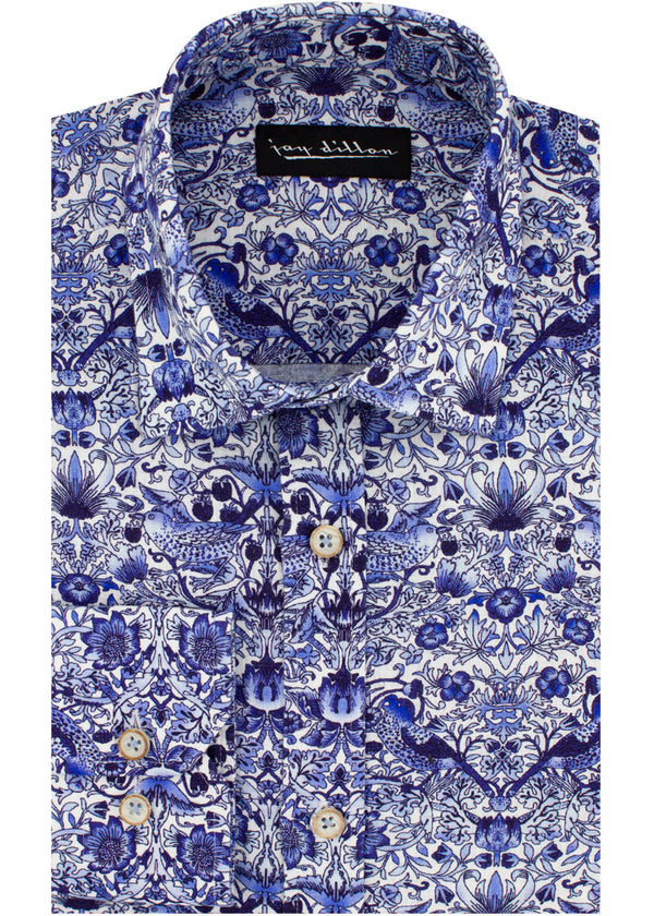 Flora and Fauna Cotton-Linen Shirt - Blue