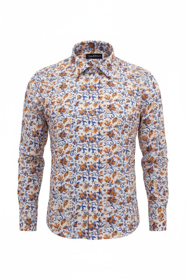 Orange Floral Cotton-Linen Shirt