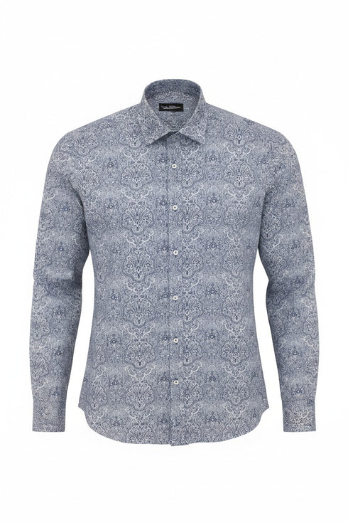 Fine Paisley Print Shirt - Navy
