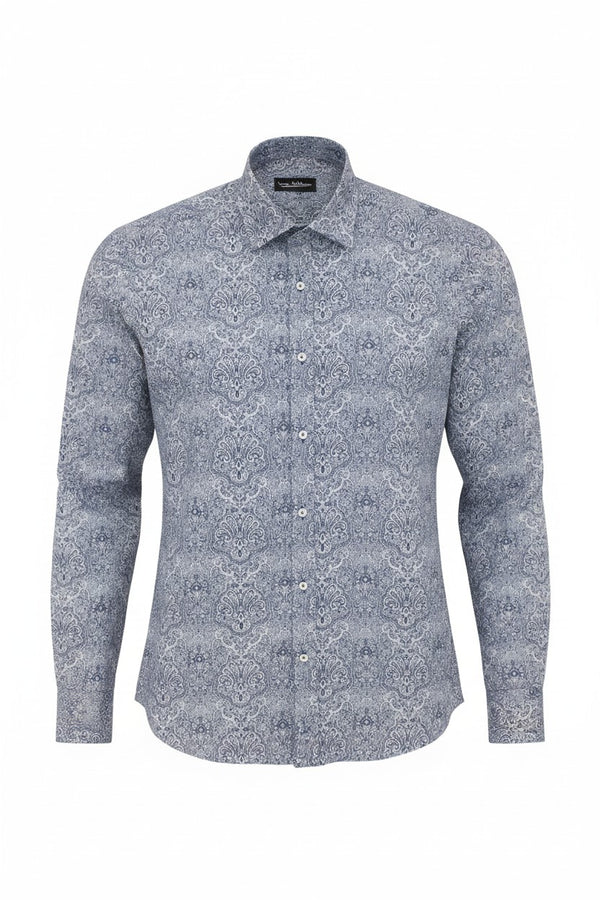 Fine Paisley Print Shirt - Navy