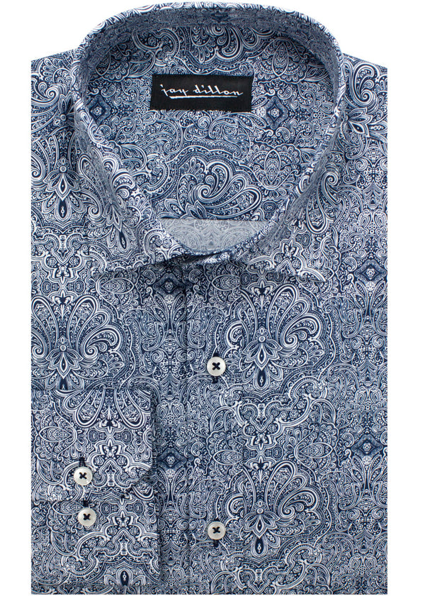 Fine Paisley Print Shirt - Navy