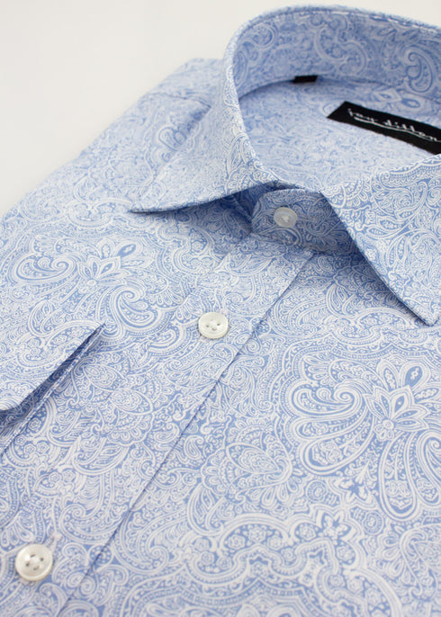 Fine Paisley Print Shirt - Sky