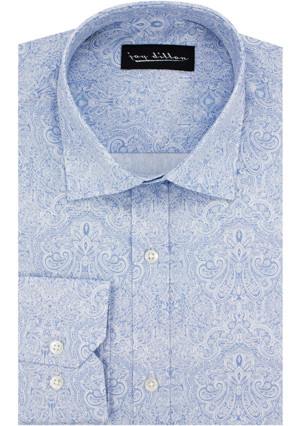 Fine Paisley Print Shirt - Sky