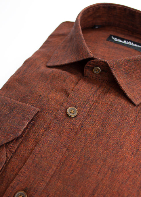 Yarn Dyed Linen Shirt - Rust