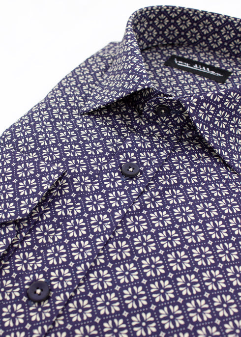Geometric Floral Print Shirt - Navy