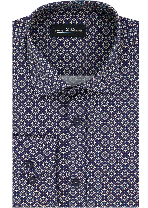 Geometric Floral Print Shirt - Navy