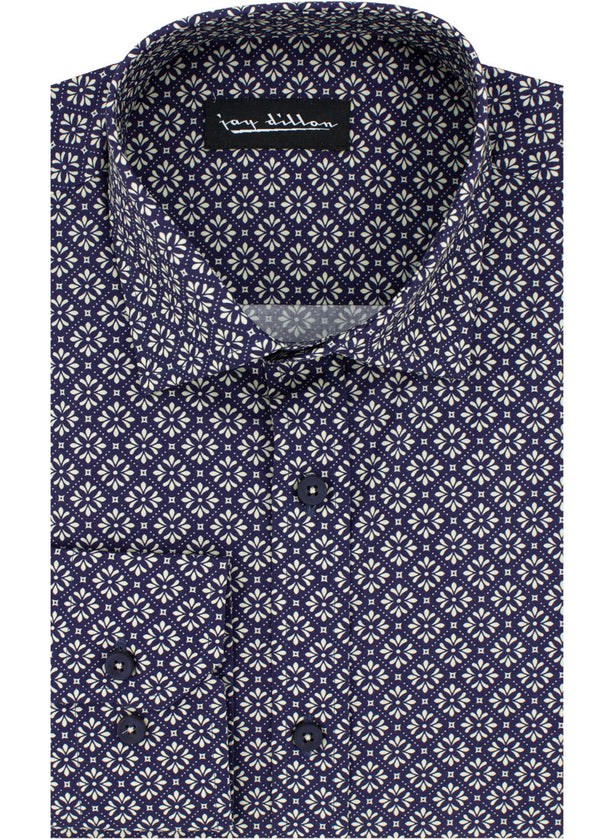 Geometric Floral Print Shirt - Navy