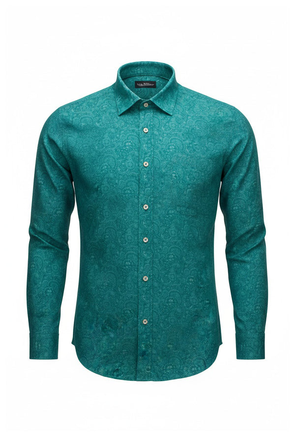 Paisley Print Cotton-Linen Shirt - Teal
