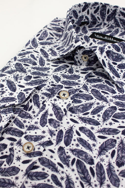 Feather Print Shirt - Navy
