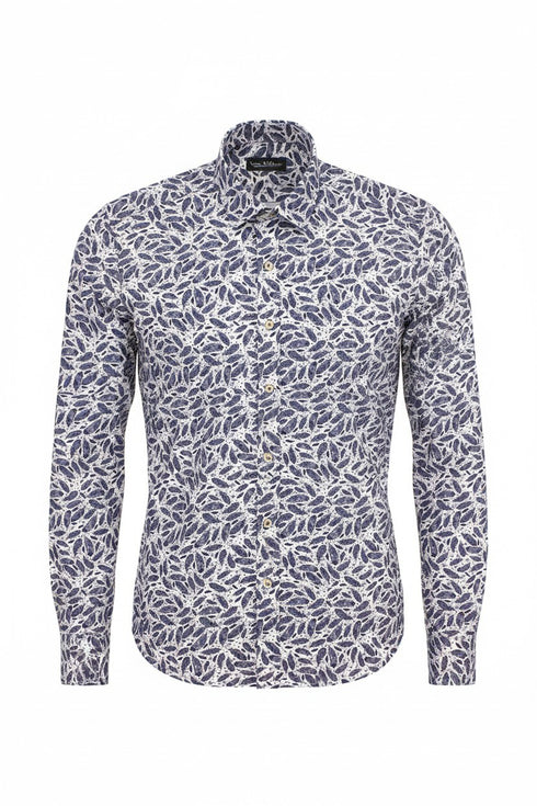 Feather Print Shirt - Navy