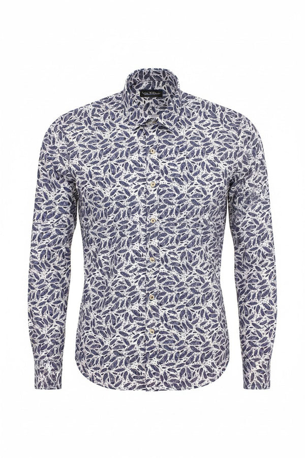 Feather Print Shirt - Navy