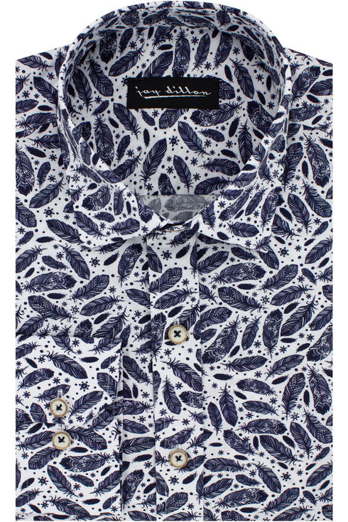 Feather Print Shirt - Navy