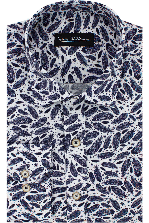 Feather Print Shirt - Navy