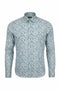 Geometric Print Cotton-Linen Shirt - Blue