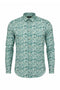 Leaf Print Cotton-Linen Shirt - Teal