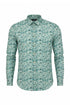 Leaf Print Cotton-Linen Shirt - Teal