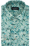 Leaf Print Cotton-Linen Shirt - Teal
