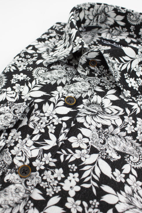 Paisley Floral Cotton-Linen Shirt - Black