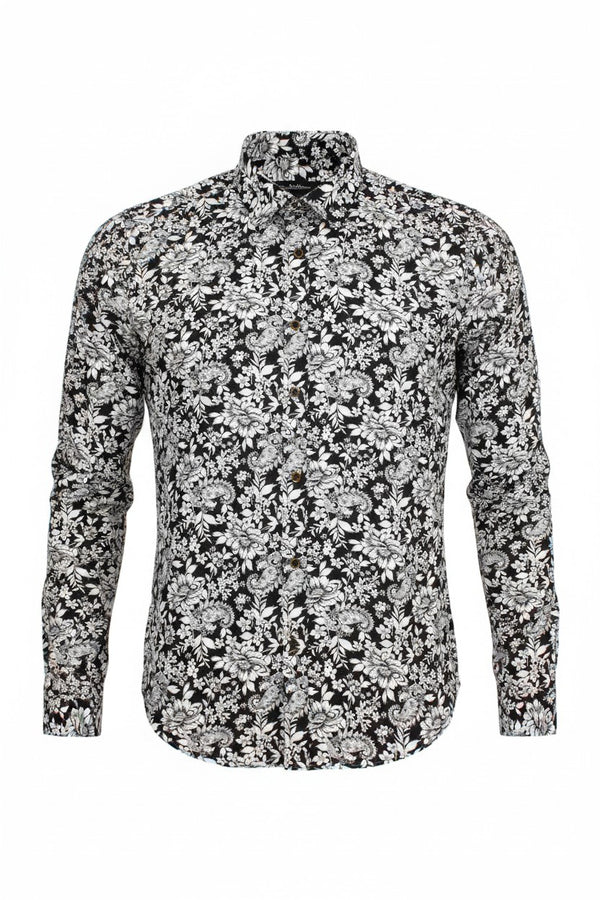 Paisley Floral Cotton-Linen Shirt - Black