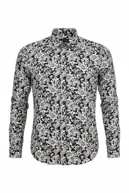 Paisley Floral Cotton-Linen Shirt - Black