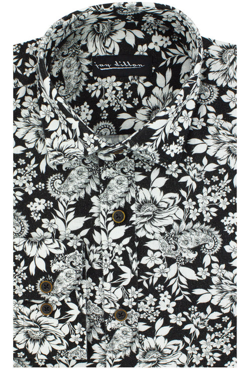 Paisley Floral Cotton-Linen Shirt - Black