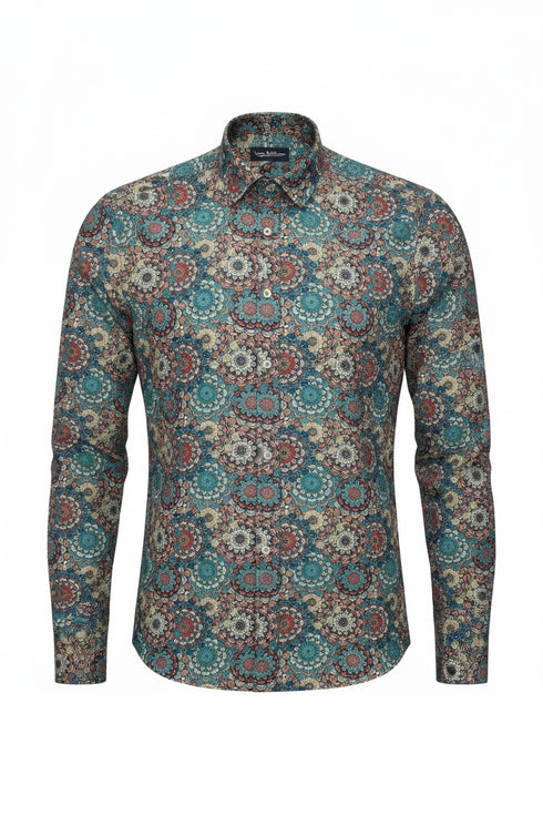 Mandala Print Cotton-Linen Shirt - Multi