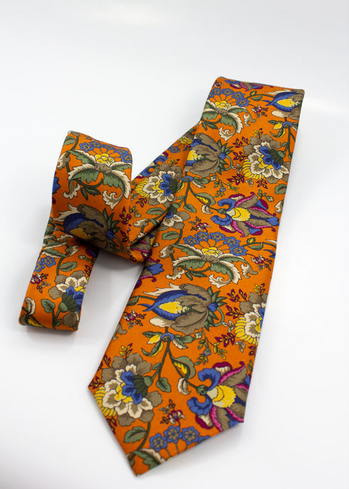 Floral Silk Tie - Orange