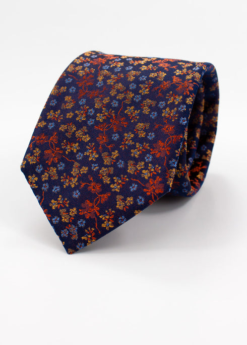 Micro Floral Silk Jacquard Tie - Orange