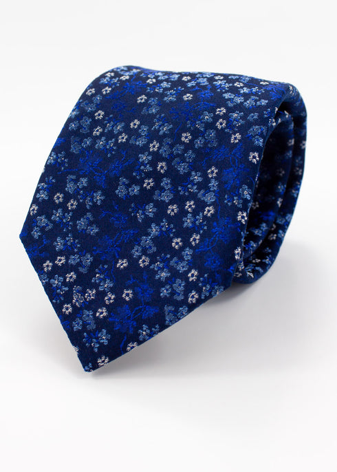 Micro Floral Silk Jacquard Tie - Blue