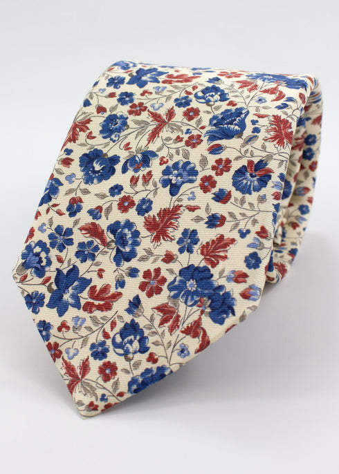 Floral Silk Tie - Cream