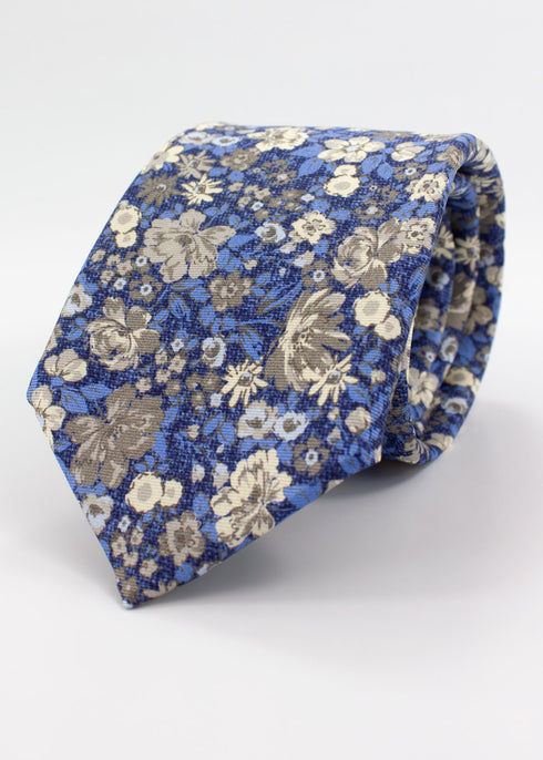 Floral Silk Tie - Navy
