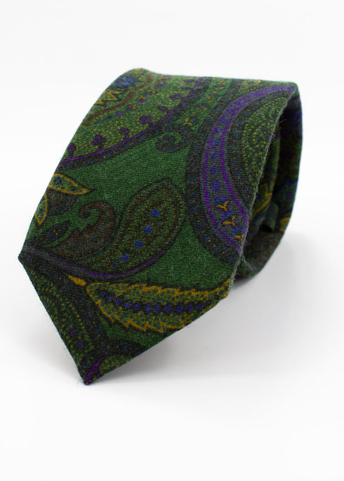 Paisley Wool Tie - Green