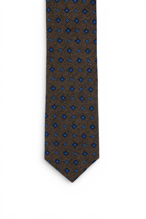 Geometric Silk Tie - Brown