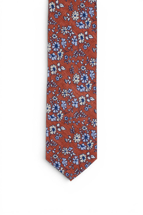 Floral Silk Tie - Orange