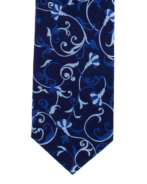 Navy Patterned Silk Tie