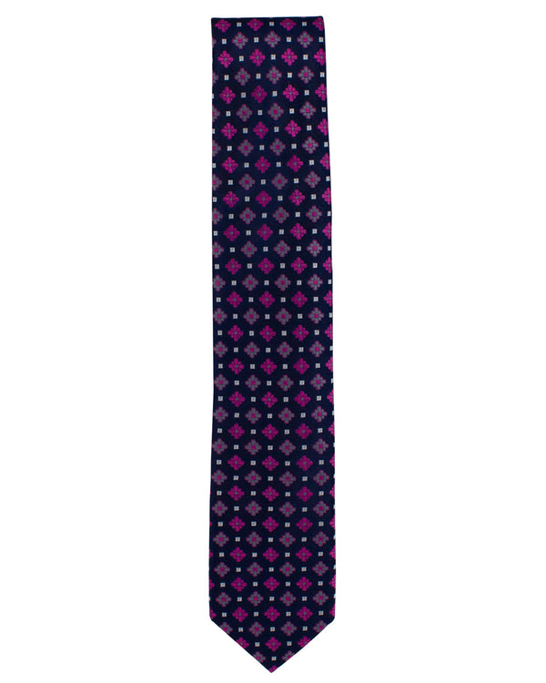 Pink Floral Geometric Silk Tie